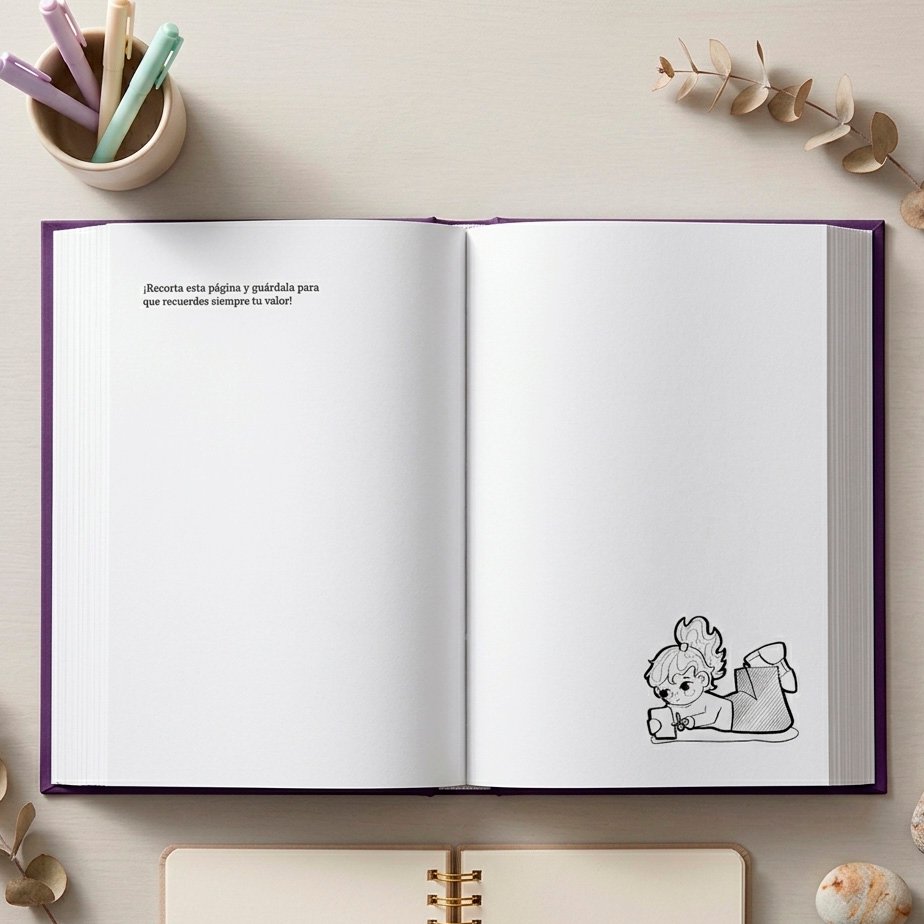 Una página del libro "Cuentos de Mochila" de Naty Late que incluye un mensaje motivacional en español y una ilustración de una niña leyendo.